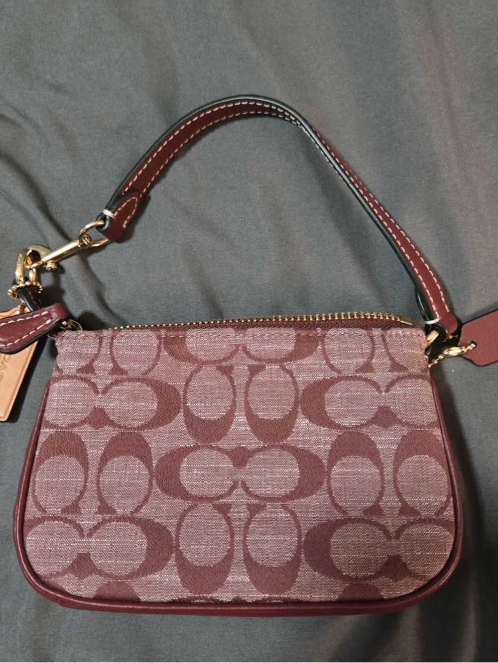 Coach Mini Shoulder Bag in Burgundy Signature Canvas